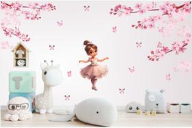 Adesivo de Parede Infantil Bailarina Cerejeiras e Borboletas Adesivo de Parede Infantil Bailarina Cerejeiras e Borboletas