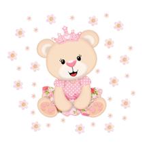 Adesivo De Parede Infantil Bebê Menina Ursinha Realeza Quarto Flores