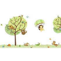 Adesivo de Parede Infantil Bichos Brasileiros com tamanduá, mico leão, onça e árvores