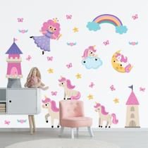 Adesivo de Parede Infantil Castelo Unicórnios Princesa Quarto Menina 850adn Adesivo de Parede Infantil Castelo Unicórnios Princesa Quarto Menina 850adn