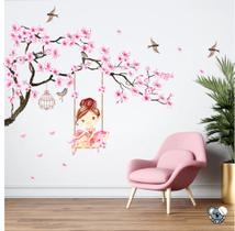 Adesivo de Parede Infantil Cerejeira e Bailarina no Balanço