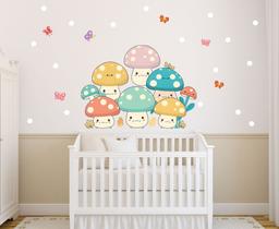 Adesivo de Parede Infantil Cogumelos Cute e Borboletas Adesivo de Parede Infantil Cogumelos Cute e Borboletas