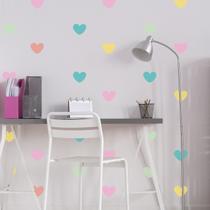 Adesivo de Parede Infantil Coração Colorido Tons Pastéis 55un Adesivo de Parede Infantil Coração Colorido Tons Pastéis 55un