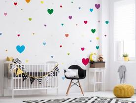 Adesivo de Parede Infantil Corações Coloridos - 60 Peças