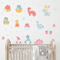 Adesivo de Parede Infantil Dinossauros Dinos Quarto Menina Menino Decoração Bebê 244adn Adesivo de Parede Infantil Dinossauros Dinos Quarto Menina Menino Decoração Bebê 244adn