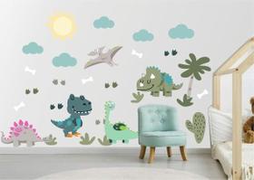 Adesivo de Parede Infantil Dinossauros elementos natureza Adesivo de Parede Infantil Dinossauros elementos natureza
