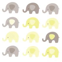 Adesivo de Parede Infantil Elefante Amarelo e Cinza 48un 12x