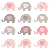 Adesivo de Parede Infantil Elefante Rosa e Cinza 48un 12x8cm