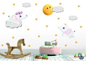 Adesivo De Parede Infantil Elefantes Lua Nuvem Estrelas