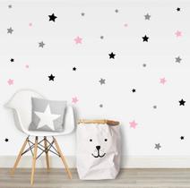 Adesivo de Parede Infantil Estrela Rosa, Preta e Cinza - 100 Unidades