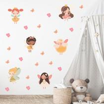 Adesivo de Parede Infantil Fadas Flores e Borboletas Quarto Menina Menino Decoração Bebê 346adn