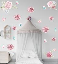 Adesivo de Parede Infantil Florais Boho e Rosas Aquarela Adesivo de Parede Infantil Florais Boho e Rosas Aquarela