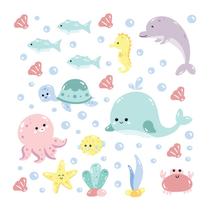 Adesivo de Parede Infantil Fundo do Mar Quarto Criança Bebe - 144ir