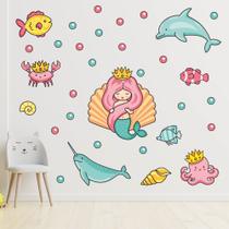 Adesivo de Parede Infantil Fundo do Mar Sereia Quarto Menina 770adn Adesivo de Parede Infantil Fundo do Mar Sereia Quarto Menina 770adn