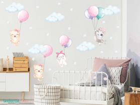 Adesivo de parede infantil gatinhas balões bexigas