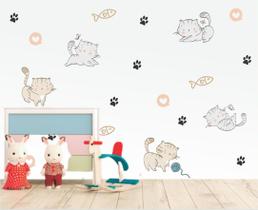 Adesivo de Parede Infantil Gatinhos Cute Brincando