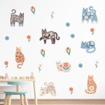 Adesivo de Parede Infantil Gatos e Flores Quarto Menina Menino Decoração Bebê 355adn Adesivo de Parede Infantil Gatos e Flores Quarto Menina Menino Decoração Bebê 355adn