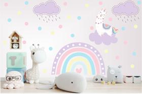 Adesivo de Parede Infantil Lhama Unicórnio e Arco Íris Adesivo de Parede Infantil Lhama Unicórnio e Arco Íris