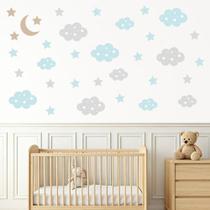 Adesivo de Parede Infantil Lua, Nuvens e Estrelas Menino Decoração Bebê 222adn