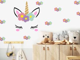 Adesivo De Parede Infantil Menina Cílios Unicórnio 20 Florais para espalhar decorar