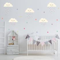Adesivo de Parede Infantil Nuvens Estrelas e Gotas
