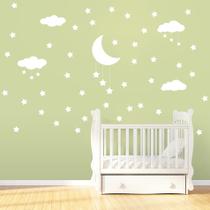 Adesivo de Parede Infantil Nuvens Lua e Estrelas Branco