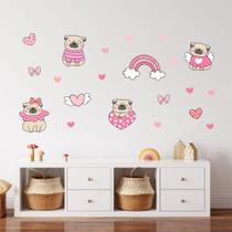 Adesivo de Parede Infantil Pug Quarto Menina Bebe 607adn Adesivo de Parede Infantil Pug Quarto Menina Bebe 607adn