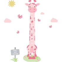 Adesivo de Parede Infantil Régua Girafa Rosa e Borboletas - Quartinhos