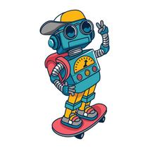 Adesivo de Parede Infantil Robô Skate Quarto Criança Menino - 073ir