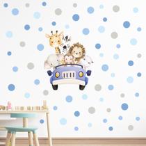 Adesivo de Parede Infantil Safari Animais Azul Quarto Menina Menino Decoração Bebê 383adn Adesivo de Parede Infantil Safari Animais Azul Quarto Menina Menino Decoração Bebê 383adn