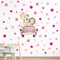 Adesivo de Parede Infantil Safari Animais Rosa Quarto Menina Menino Decoração Bebê 382adn Adesivo de Parede Infantil Safari Animais Rosa Quarto Menina Menino Decoração Bebê 382adn