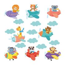 Adesivo de Parede Infantil Safari Avião Quarto Menino Bebe - 140ir