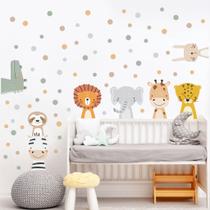 Adesivo de parede Infantil Safari Bichinhos Boho Escandinavo com bolinhas decoração quartinho bebê Adesivo de parede Infantil Safari Bichinhos Boho Escandinavo com bolinhas decoração quartinho bebê