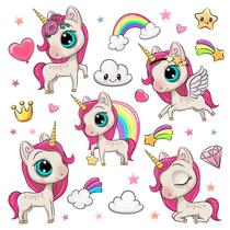 Adesivo De Parede Infantil - Unicórnios - Bebê - Nuvens - Quarto - Menina - 026ir