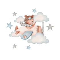 Adesivo de Parede Infantil Ursinho Aviador Aquarela Menino Adesivo de Parede Infantil Ursinho Aviador Aquarela Menino