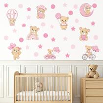 Adesivo de Parede Infantil Ursinhos Rosa Quarto Menina Decoração Bebê 264adn Adesivo de Parede Infantil Ursinhos Rosa Quarto Menina Decoração Bebê 264adn