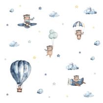 Adesivo de Parede Infantil Urso Aviador em aquarela para quartos de bebê Adesivo de Parede Infantil Urso Aviador em aquarela para quartos de bebê