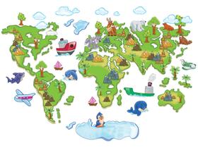 Adesivo de Parede Infantil Viagem PVC Adesif - Mapa Mundi 90x60cm