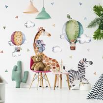 Adesivo de parede kit infantil balões safári animais girafa - Conspecto