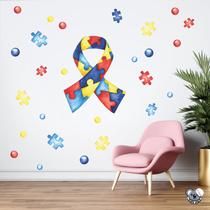 Adesivo de Parede Laço do Autismo e Quebra cabeça Aquarela