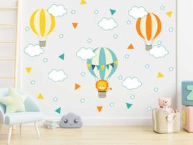 adesivo de parede leão balão e triângulos decorativos quarto infantil menino e menina adesivo de parede leão balão e triângulos decorativos quarto infantil menino e menina