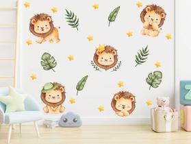 Adesivo de Parede Leões Safari Decoração Folhagens Aquarela Adesivo de Parede Leões Safari Decoração Folhagens Aquarela