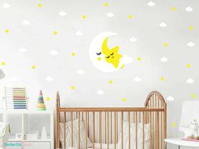 adesivo de parede lua céu estrela nuvem infantil amarelo