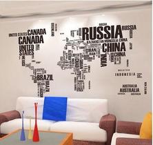 Adesivo De Parede Mapa Mundi 190x116cm Com Letras