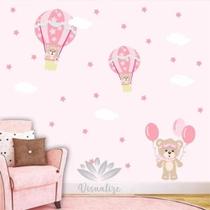 Adesivo De Parede Meninas Ursinha Balão Rosa