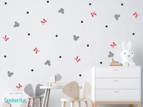 adesivo de parede mickey letra e bolinhas decorativos