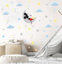 adesivo de parede mickey na lua e estrelas nuvens desenho infantil brinquedoteca