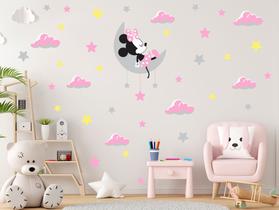 Adesivo de Parede Minnie na Lua e Estrelas e Nuvens
