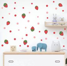 Adesivo De Parede Morangos Miniaturas E Bolinhas Poá Coloridos Decoração