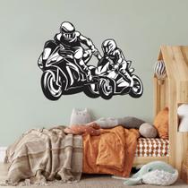 Adesivo de parede motociclista motos capacetes pai e filho